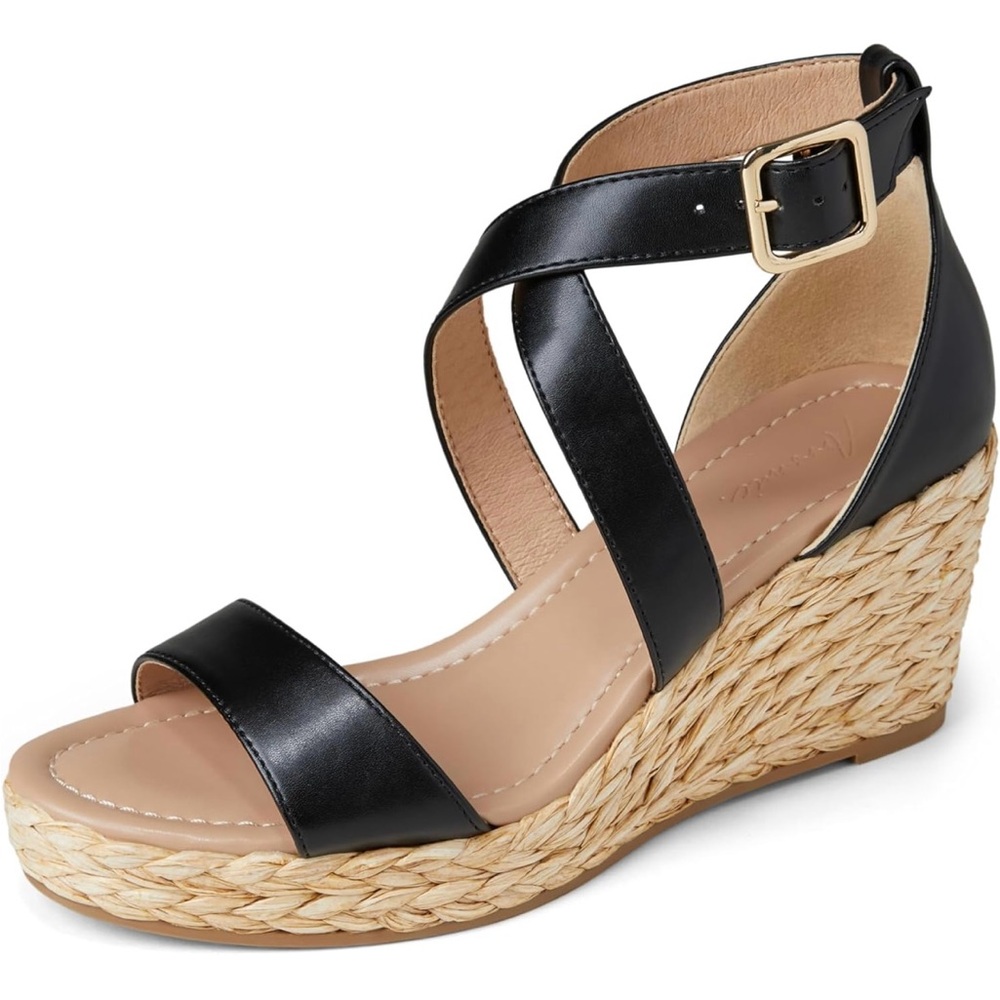 Black Strappy Women's Wedges